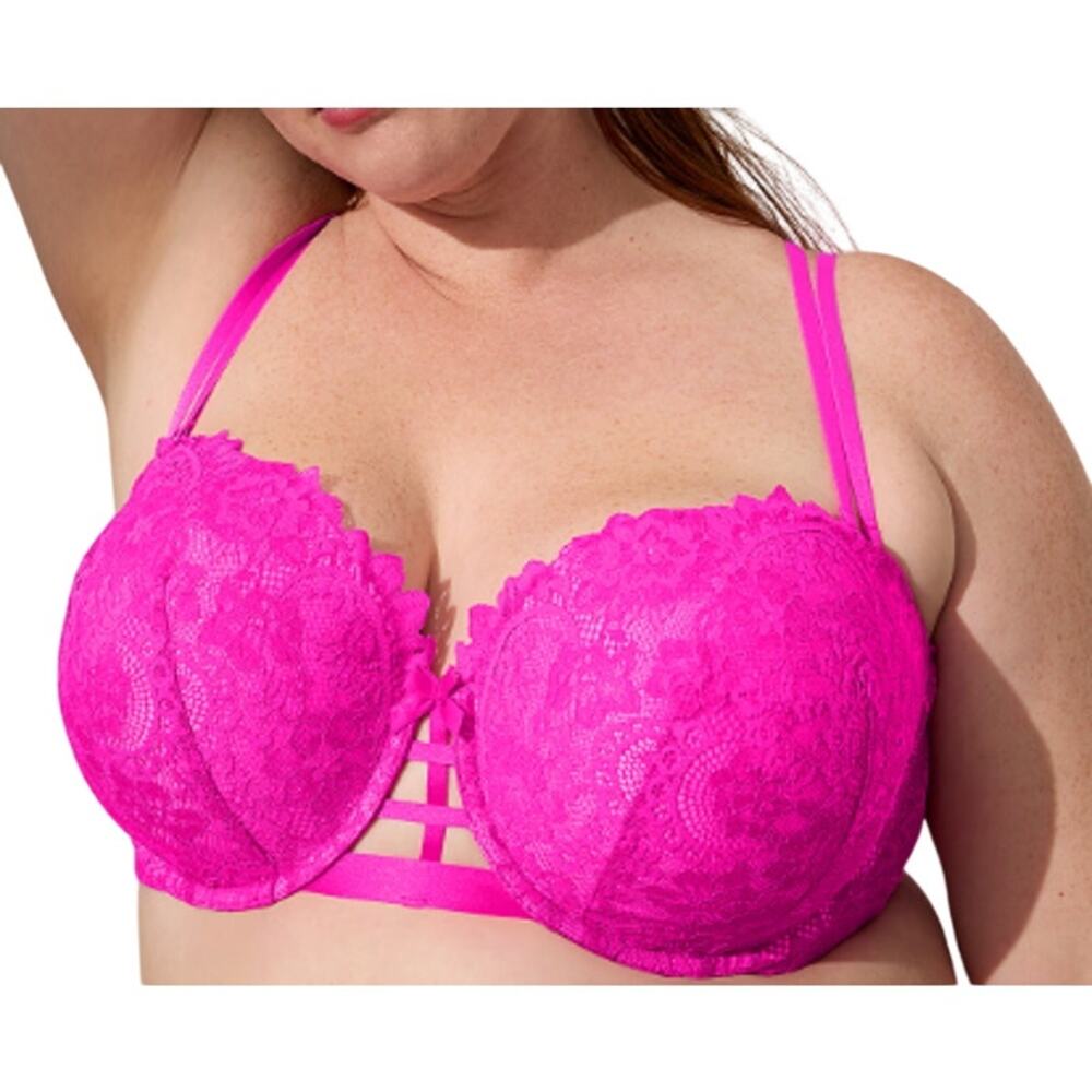 Cacique Lace Boost Multi-Way Strapless Bra Confetti Pink Neon 38DD